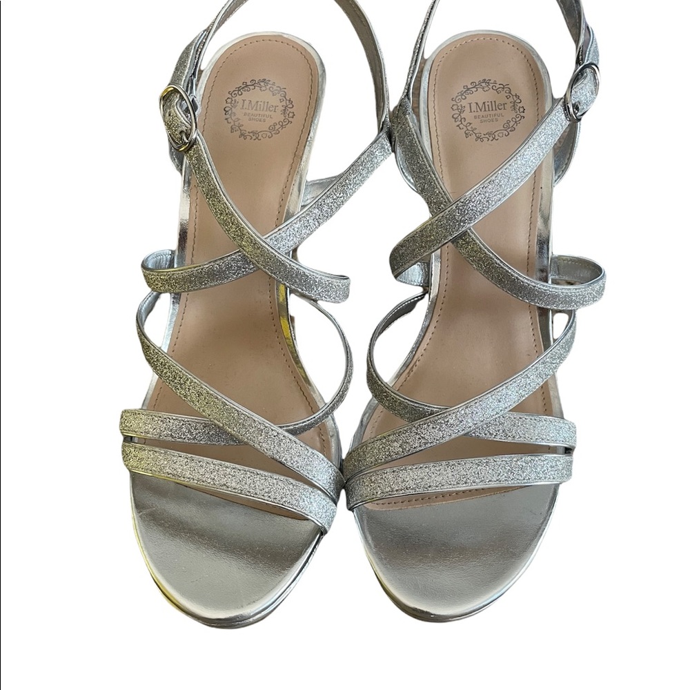 I Miller straps platform heels silver glitter party shoes Sz 10